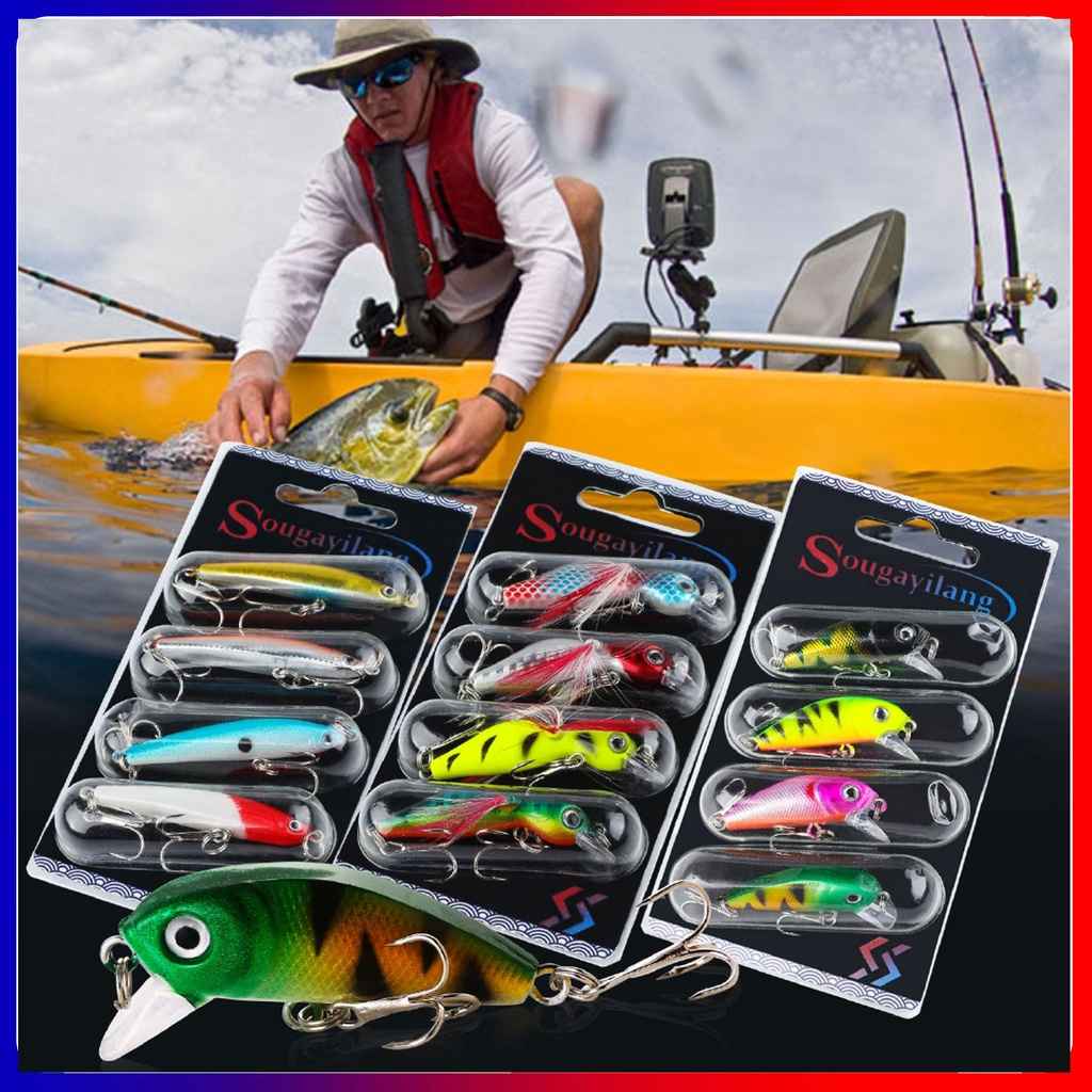 Iscas de Pesca Sougayilang: Kit 4 Wobblers Anti-Corrosão