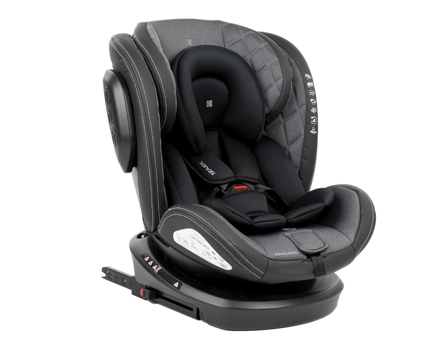 Cadeira Auto Kikkaboo Stark Isofix 360° Grupo 0+/1/2/3 (0-36kg) Cinza Escuro - Segurança e Conforto Giratório
