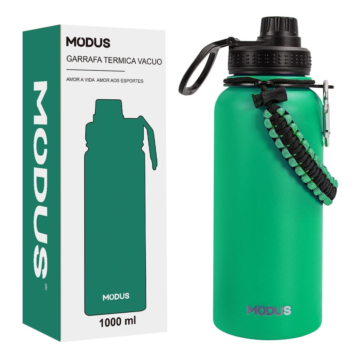 MODUS Garrafa Térmica Esportiva 1000ML Aço Inoxidável Isolamento a Vácuo - Verde Escuro