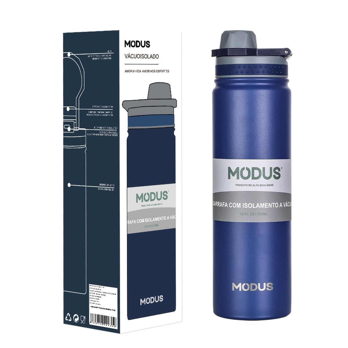 MODUS Garrafa Térmica Inox 750ML - Isolamento a Vácuo, Esportiva e Ecológica (Azul Profundo)