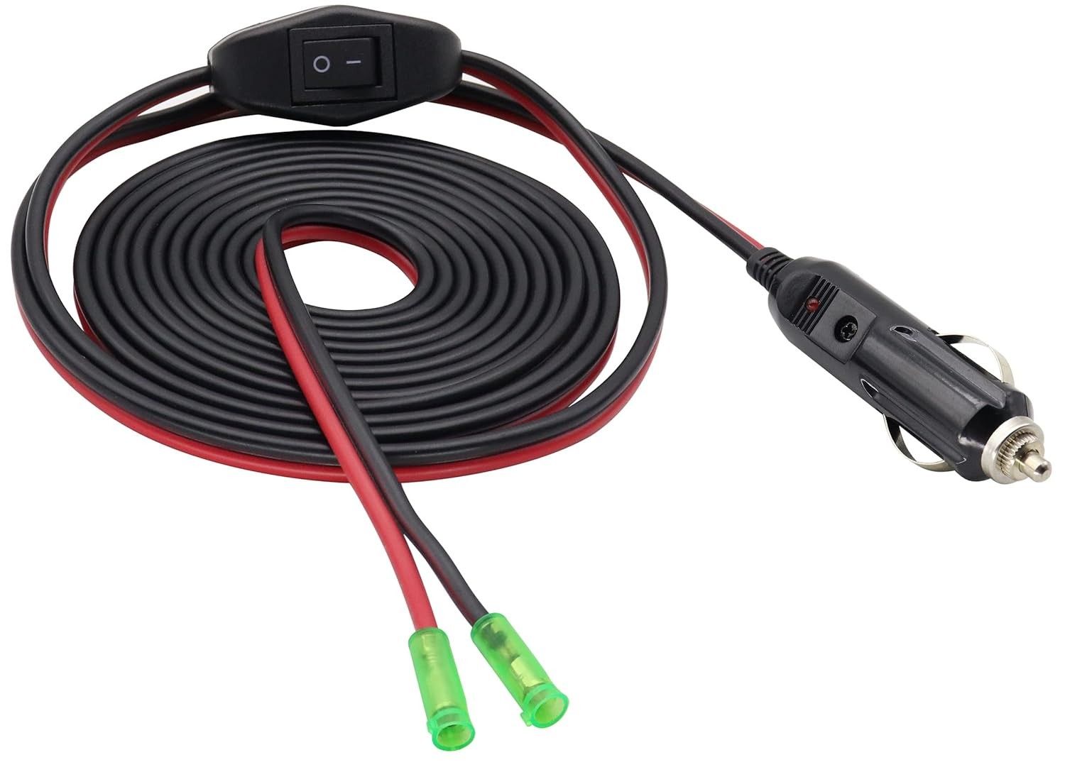 Cabo Adaptador Isqueiro 12V AAOTOKK 3m com LED e Interruptor - Potência e Controle para Seu Veículo