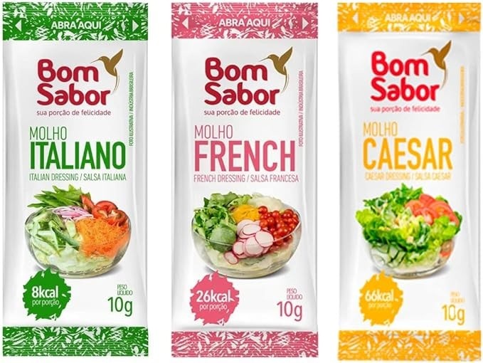 Molhos Salada Bom Sabor Sachê 10g Italian, French, Caesar - Pacote com 90 Unidades