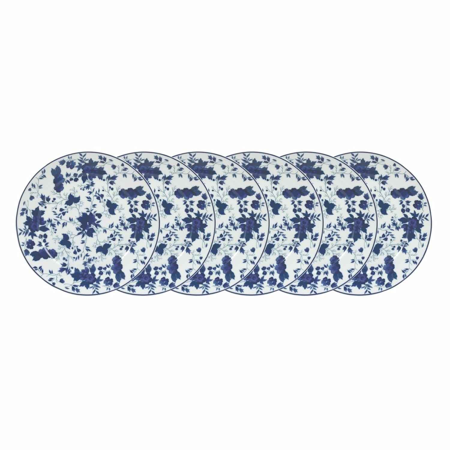 Estojo com 6 Pratos Raso Izabel Azul - Porcelana Real Schmidt