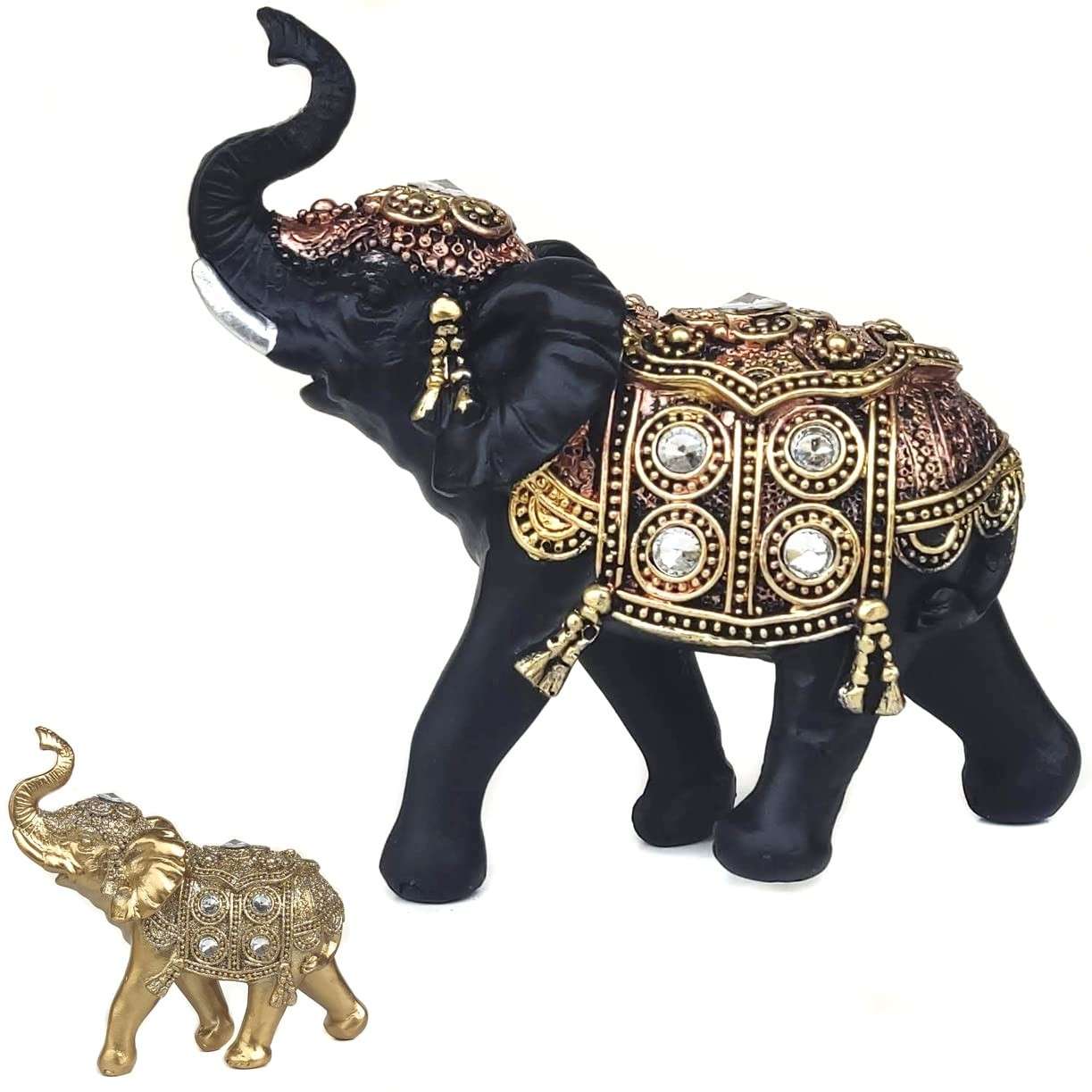 Elefante Decorativo em Resina Indiano da Sabedoria e Sorte - Modelo J200 Preto