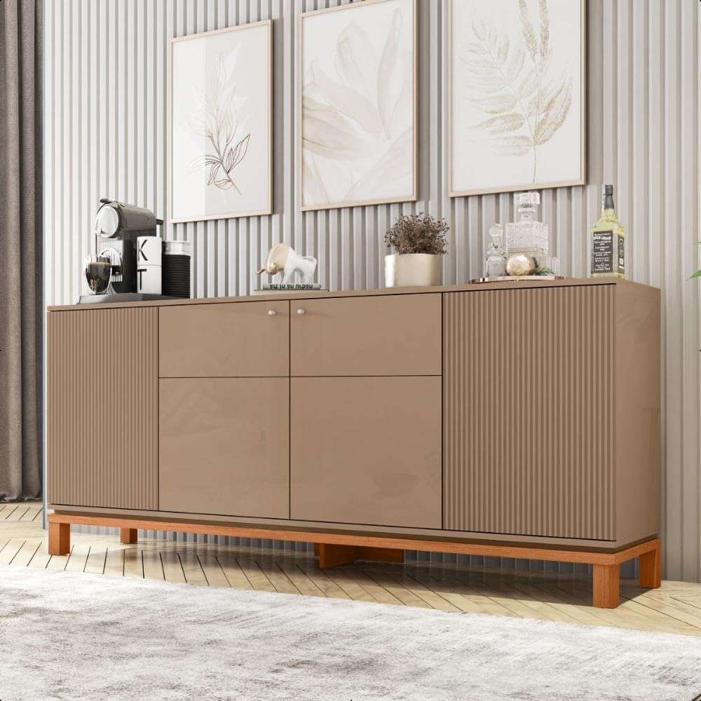 Buffet Aparador 4 Portas Cinza Jace Caemmun - Design Moderno com Prateleiras e Nichos