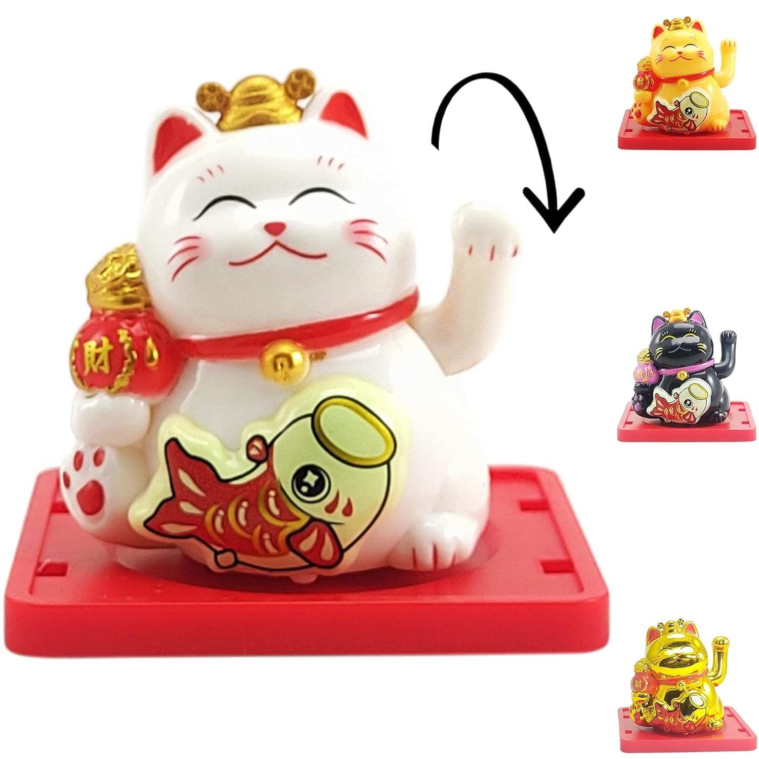 Gato da Sorte Japonês Maneki Neko com Movimento da Mão - Atrai Boa Sorte e Prosperidade