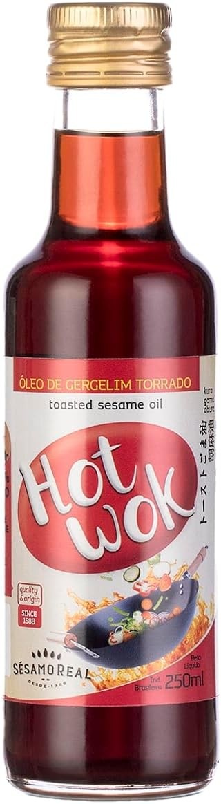 Óleo de Gergelim Torrado Hot Wok 250ml Natural Comida Japonesa Oriental Saladas Molhos Preparos Toque do Chefe Sésamo Real