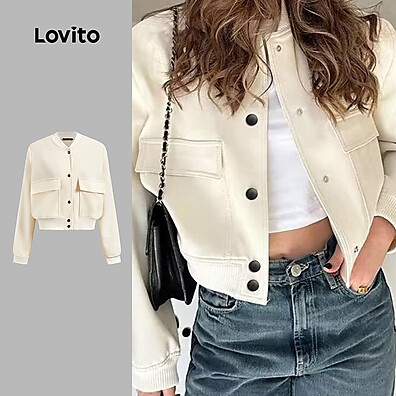 Jaqueta Casual Lovito com Bolso – Conforto e Estilo para Mulheres