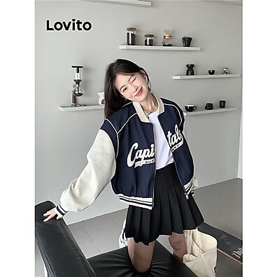 Jaqueta Casual Lovito com Zíper - Estilo e Conforto Feminino