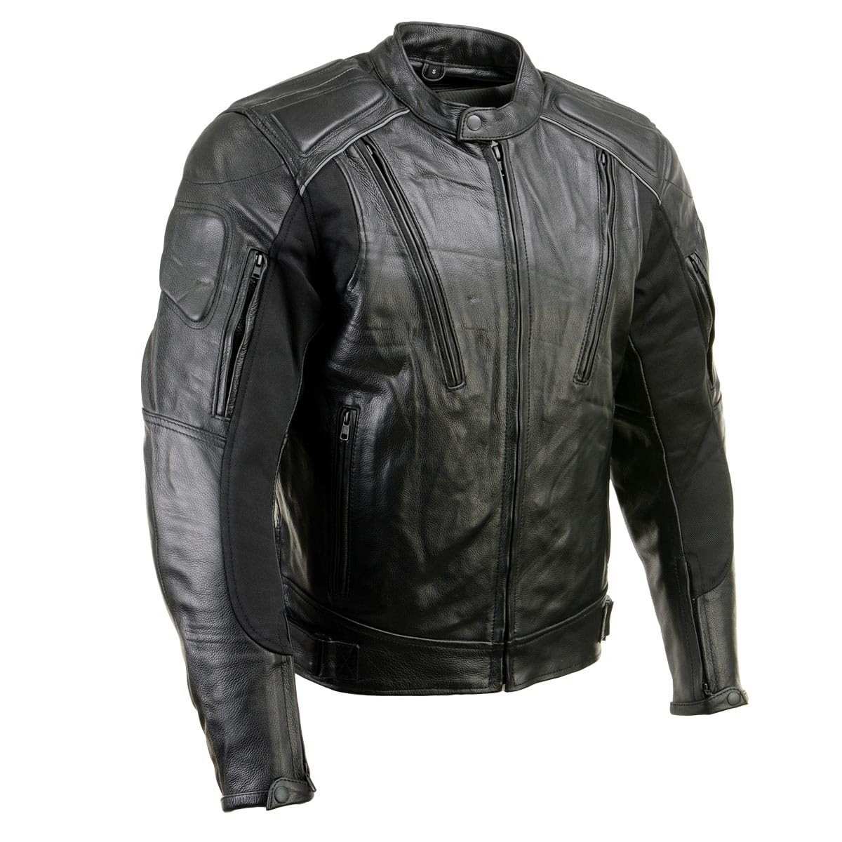 Milwaukee Leather Jaqueta masculina de couro preto premium LKM17007 com armadura CE - pequena