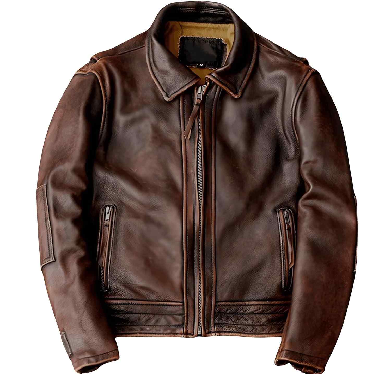 Jaqueta masculina vintage para motociclista, motociclista, estilo cafe racer, envelhecida, slim fit, marrom, couro verdadeiro