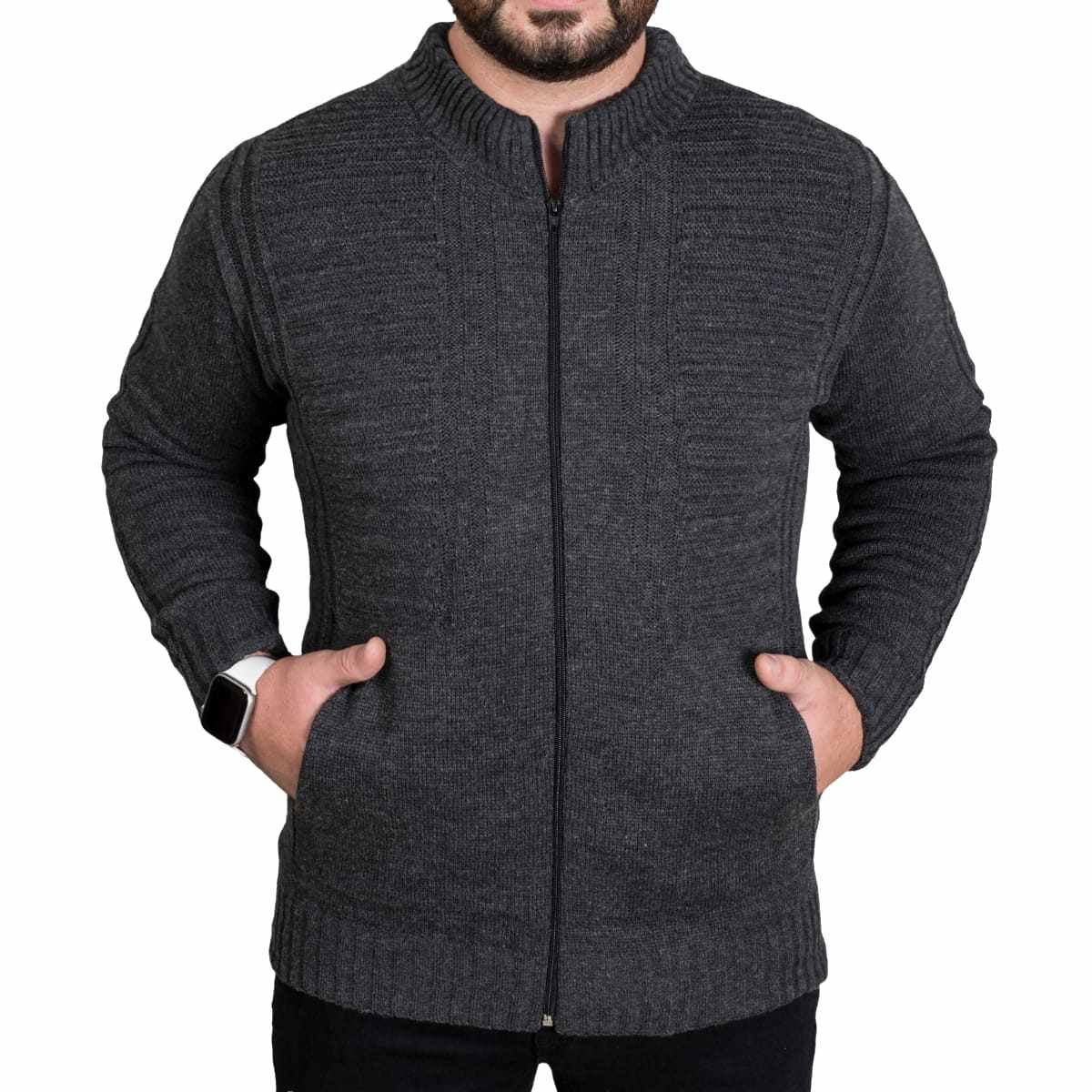 Jaqueta Masculina de Tricô com Zíper e Bolso