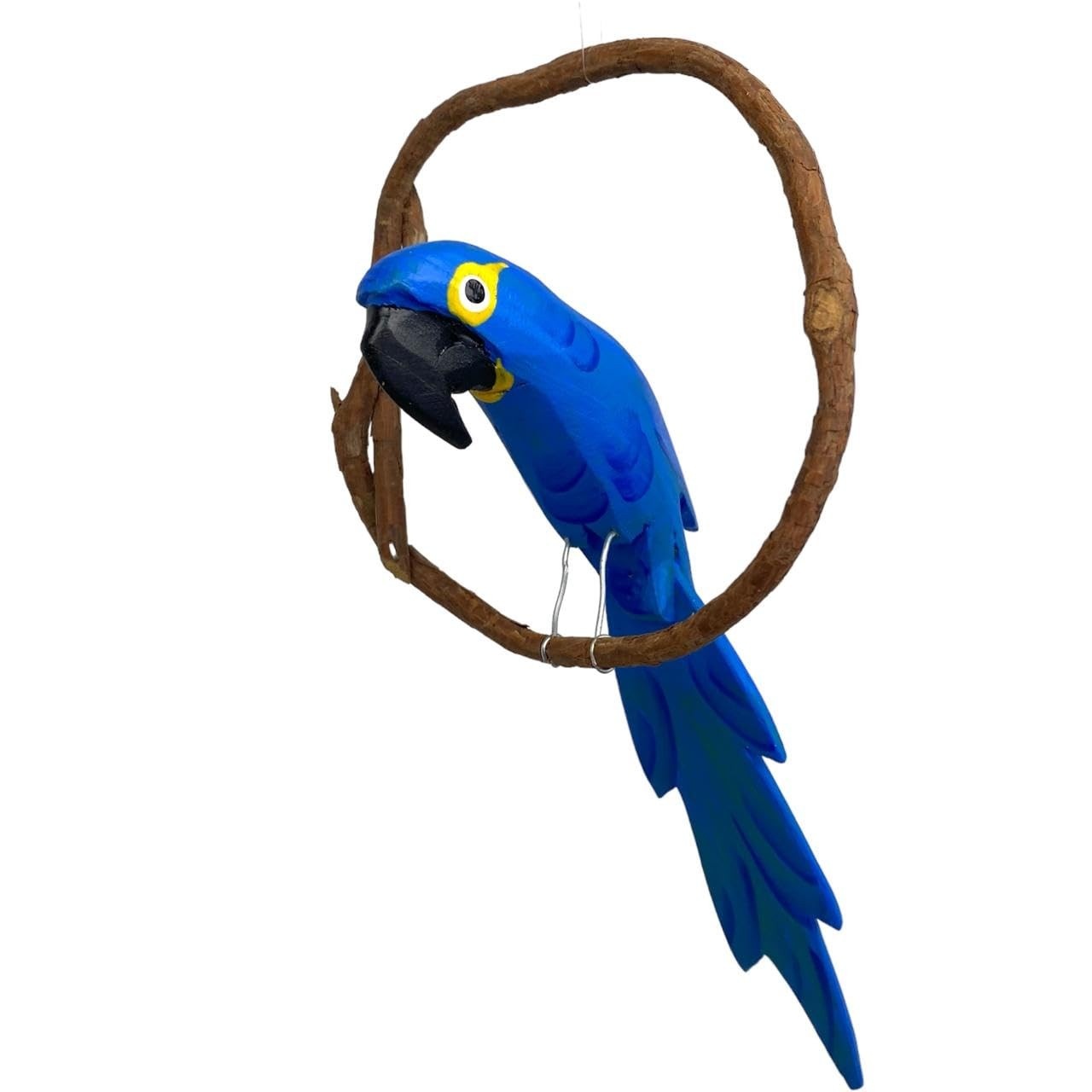 Arara de Galho Mini Decoração Casa Jardim Varanda Sacada - Atelie Center (Azul) - Escultura Artesanal em Madeira