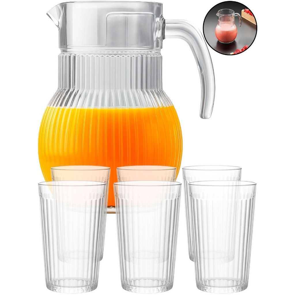 Jarra de Vidro 1L + 6 Copos 230ml: Elegância à Mesa!
