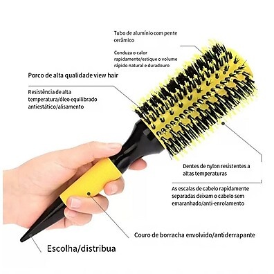 Escova Térmica Amarela com Cerdas de Javali