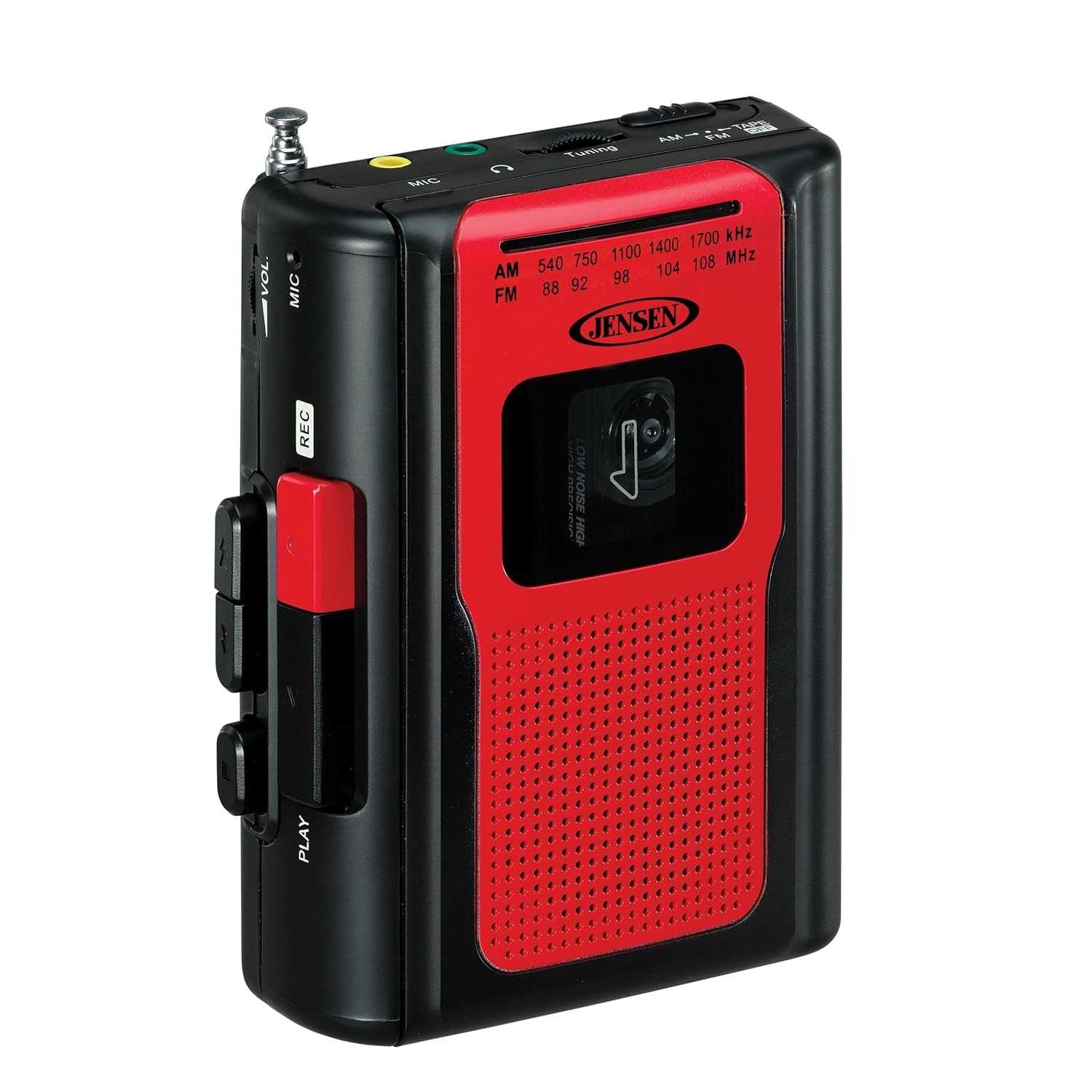 Rádio Retrô Jensen AM/FM Portátil com Toca-Fitas - Vermelho Vintage