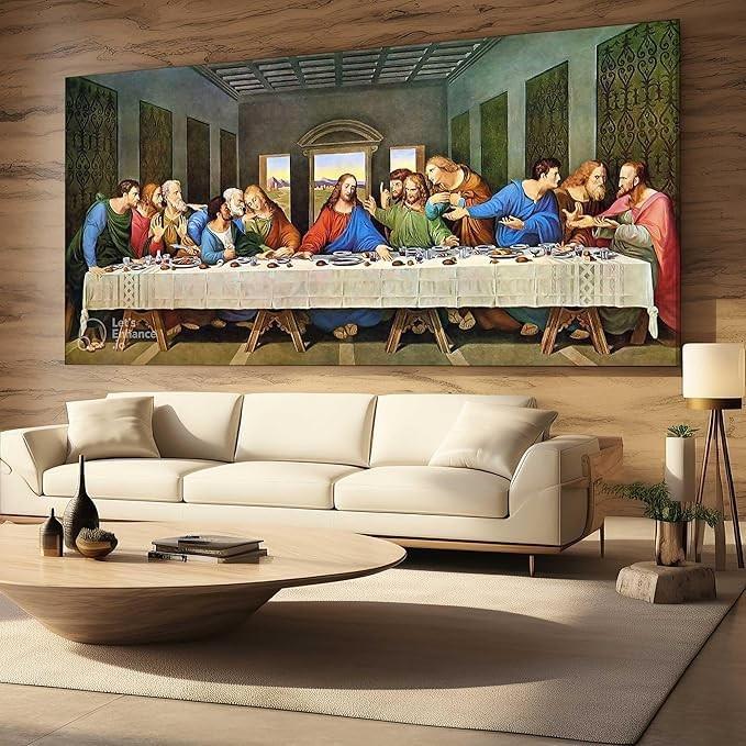 Tela Quadro Decorativo Santa Ceia - Jesus Religioso 100x70cm para Sala e Quarto