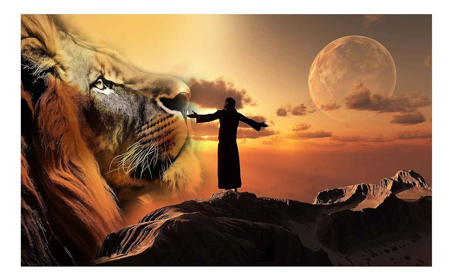 Quadro Gospel Evangélico Jesus Leão de Judá 55x100cm - Decoração Religiosa Inspiradora