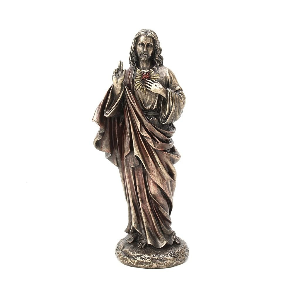Estátua Sagrado Coração de Jesus em Resina com Acabamento Bronze - 21 cm