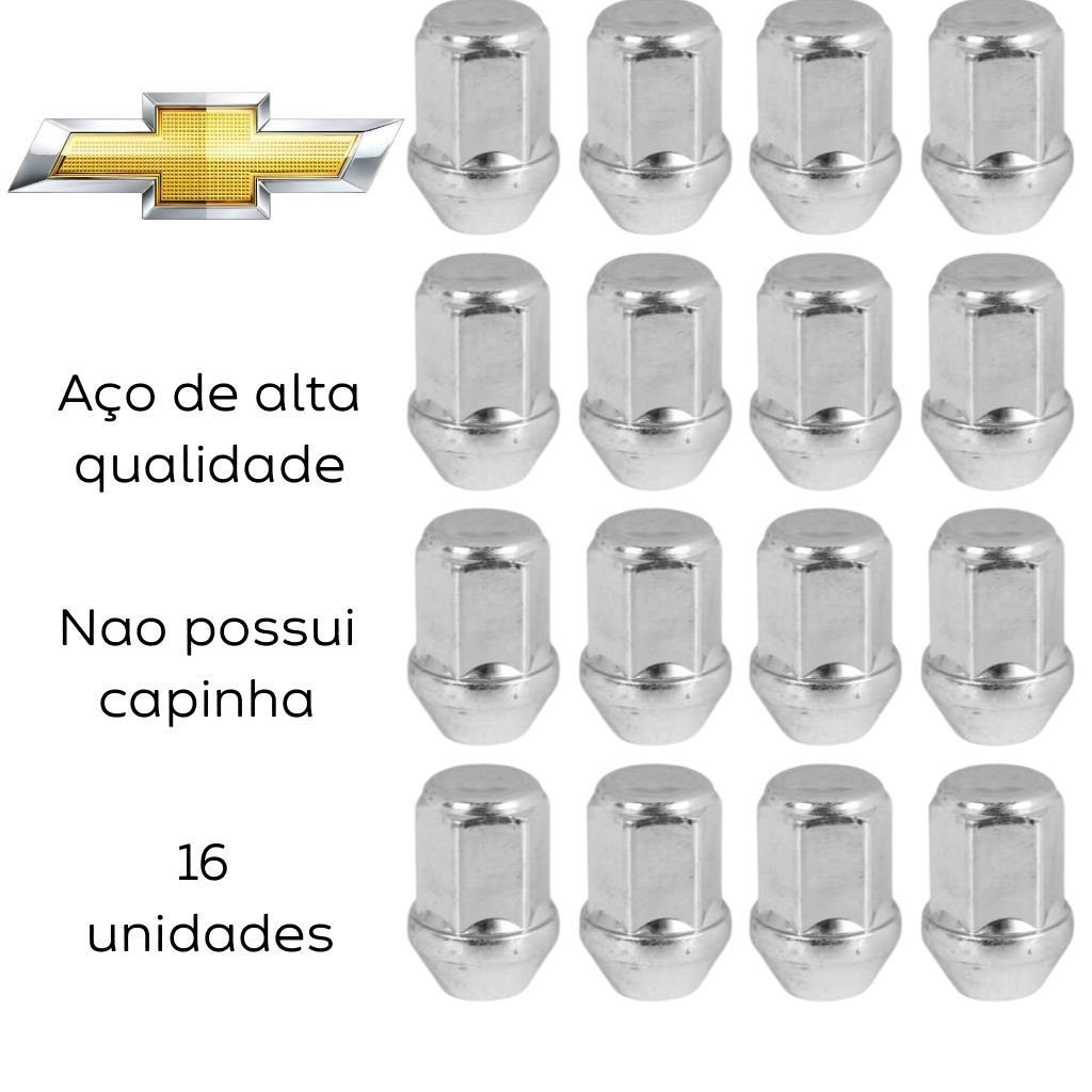 Jogo 16 Porcas Cromadas GM - Compatível com Onix, Prisma, Spin e Mais