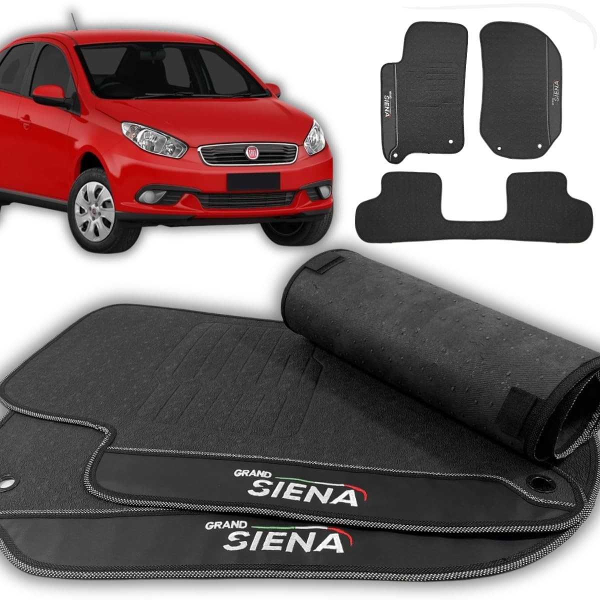 Jogo de Tapetes Automotivos Emborrachados 3 Peças para Grand Siena 2012-2023 - Proteção e Estilo