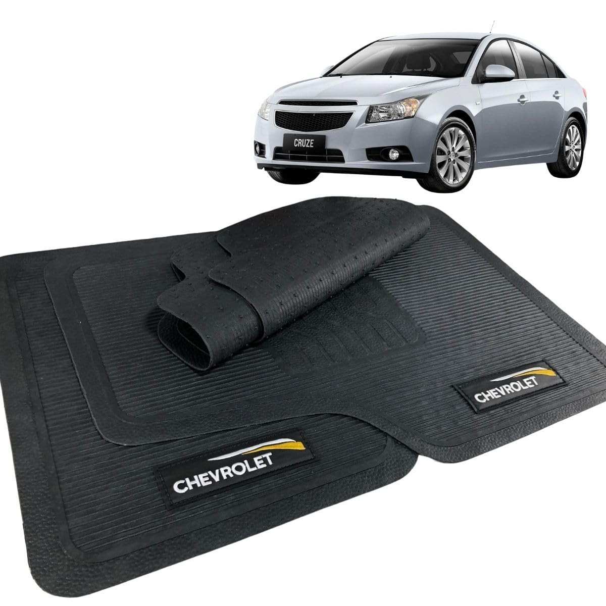 Jogo de Tapetes Borracha Automotivo com Logo Bordado 5 Peças para Chevrolet Cruze (2012-2015)