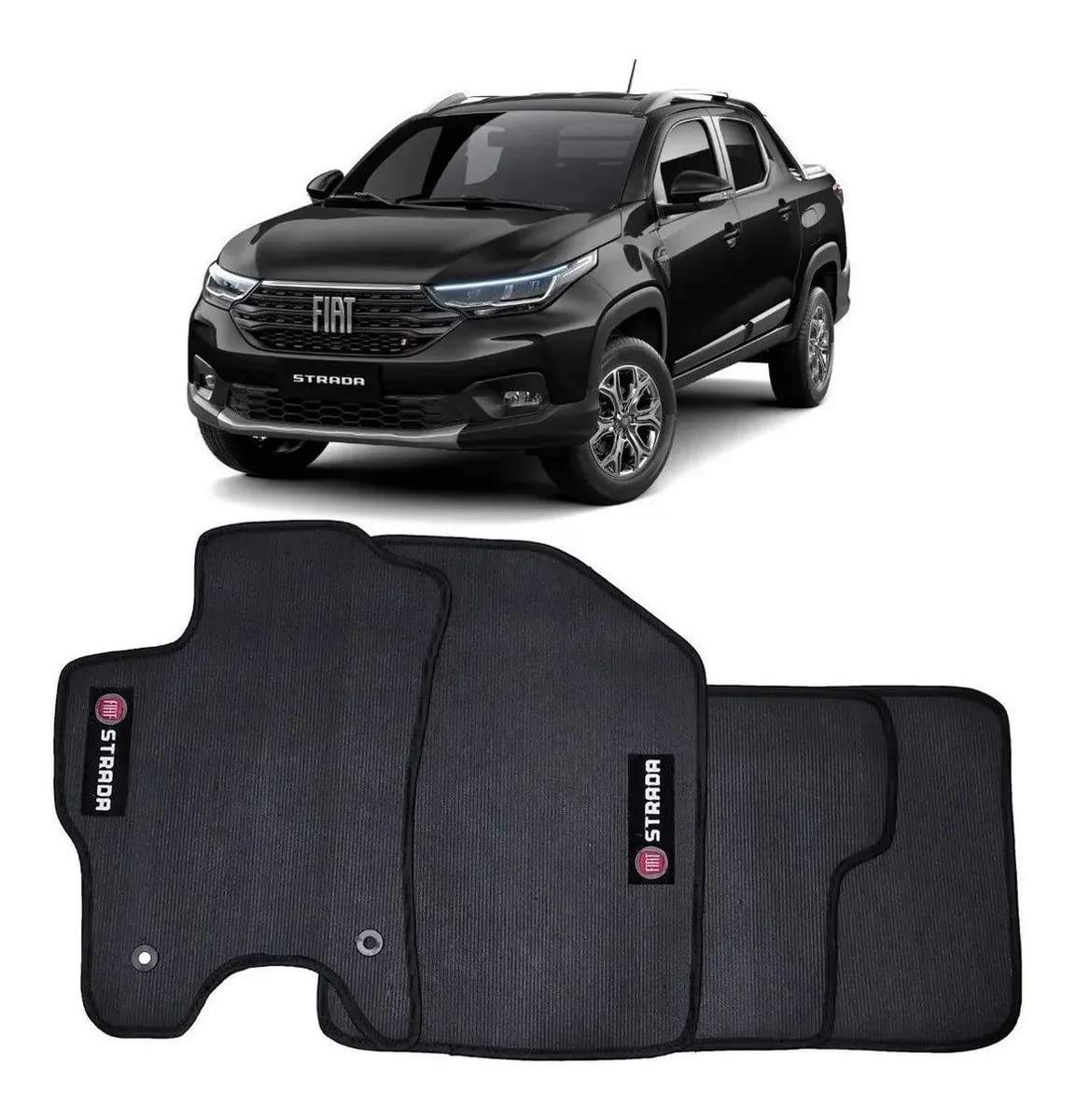 Jogo Tapete Borracha PVC Fiat Nova Strada Cabine Dupla 2020-2024 - 4 Peças Lavável