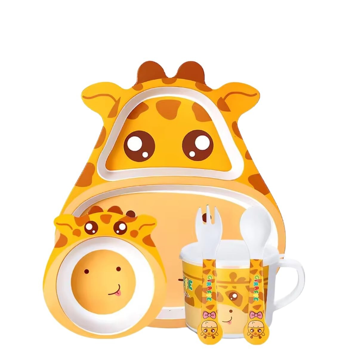 Jogo de Alimentação Ecológico para Bebês com 5 Peças - Coleção Girafa