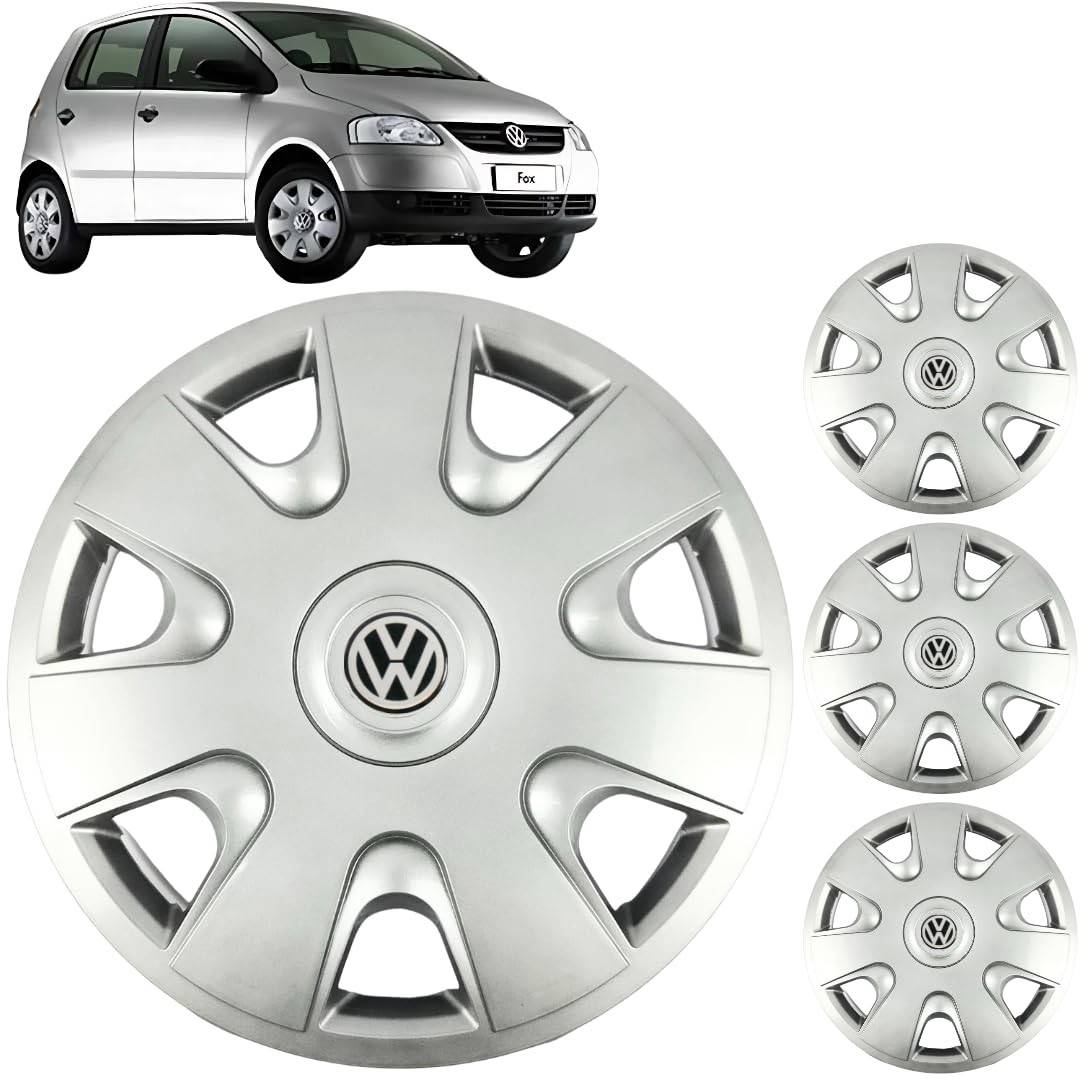 Jogo 4 Calotas Aro 15 VW Fox City 2003-2009 Grid GR066AR com Adesivo Logo Resinado