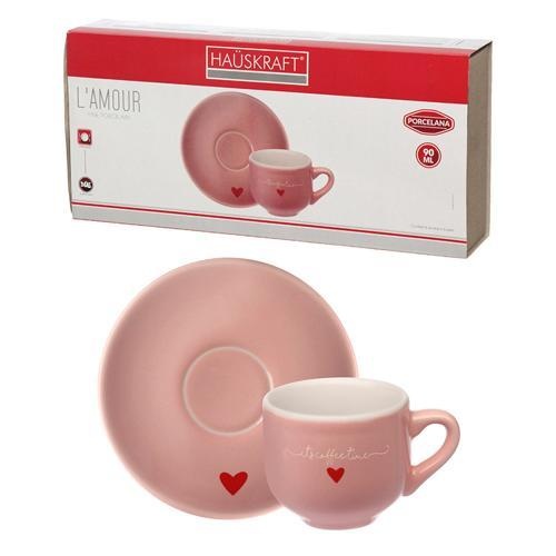 Jogo de 12 Peças Xícaras e Pires Rosa L'Amour 90ml Porcelana
