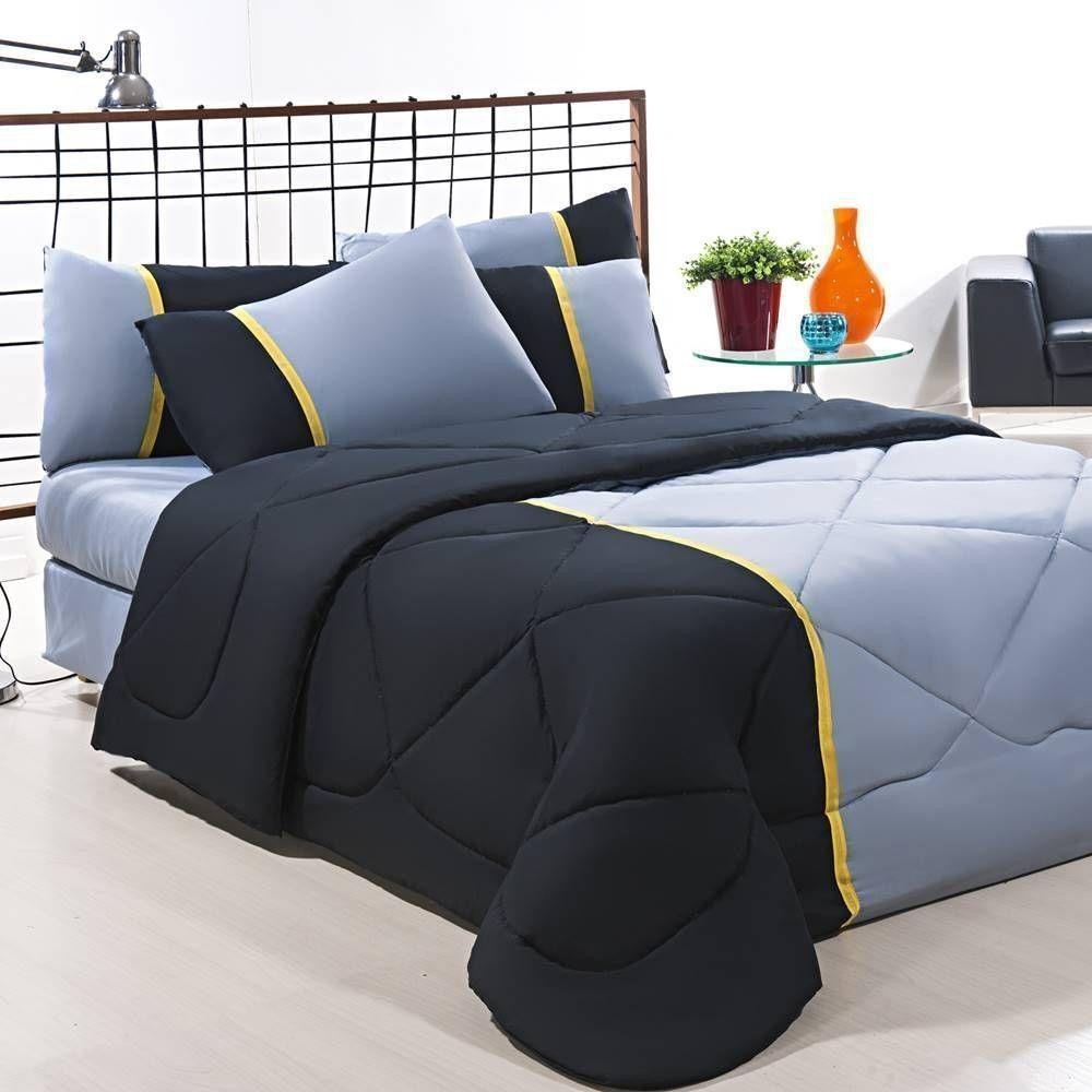 Jogo de Cama King Aconchego: 6 Peças Preto e Cinza