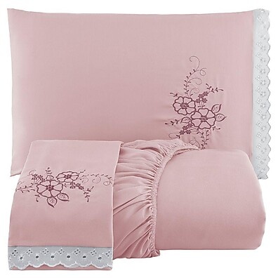Jogo de Cama Queen Bordado Rosê: Conforto e Elegância