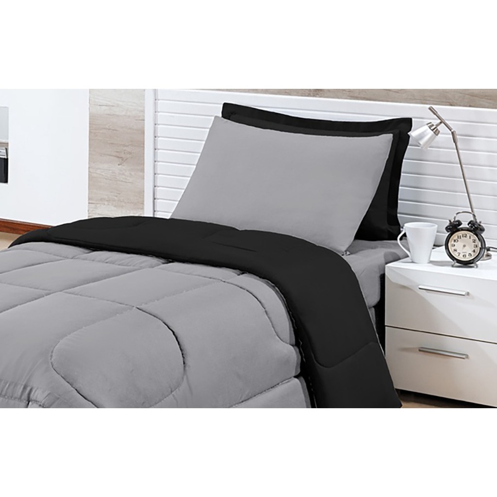 Jogo de Cama Solteiro Preto e Cinza: Toque Moderno