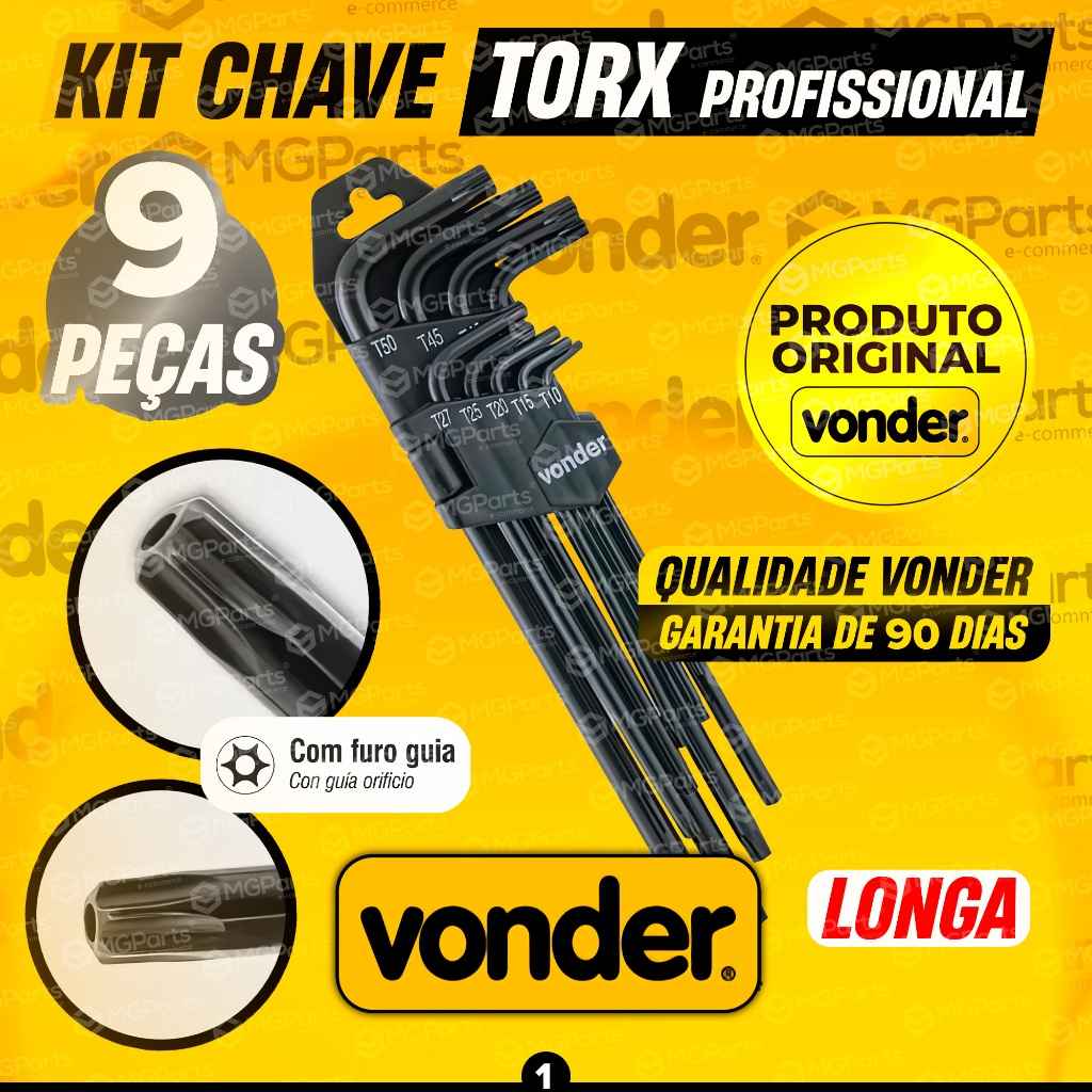 Jogo de Chaves Torx 9 Peças Vonder: Profissional e Resistente