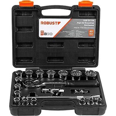 Jogo de Soquetes 1/2": 20 Peças Robust – Essencial!