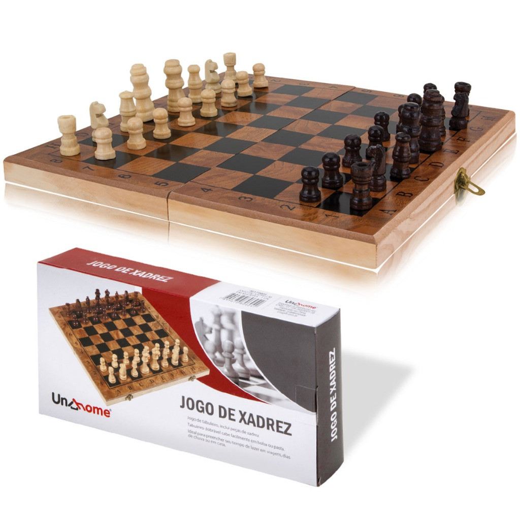 Jogo de Xadrez Profissional em Madeira Dobrável