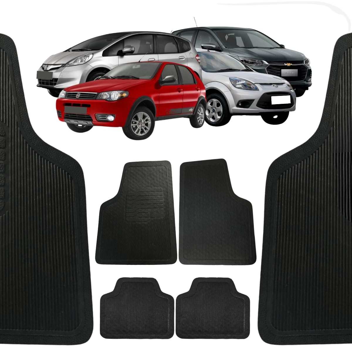 Jogo de Tapetes Automotivos Universais 4 Peças em Borracha Preta - Proteção e Estilo para Seu Veículo