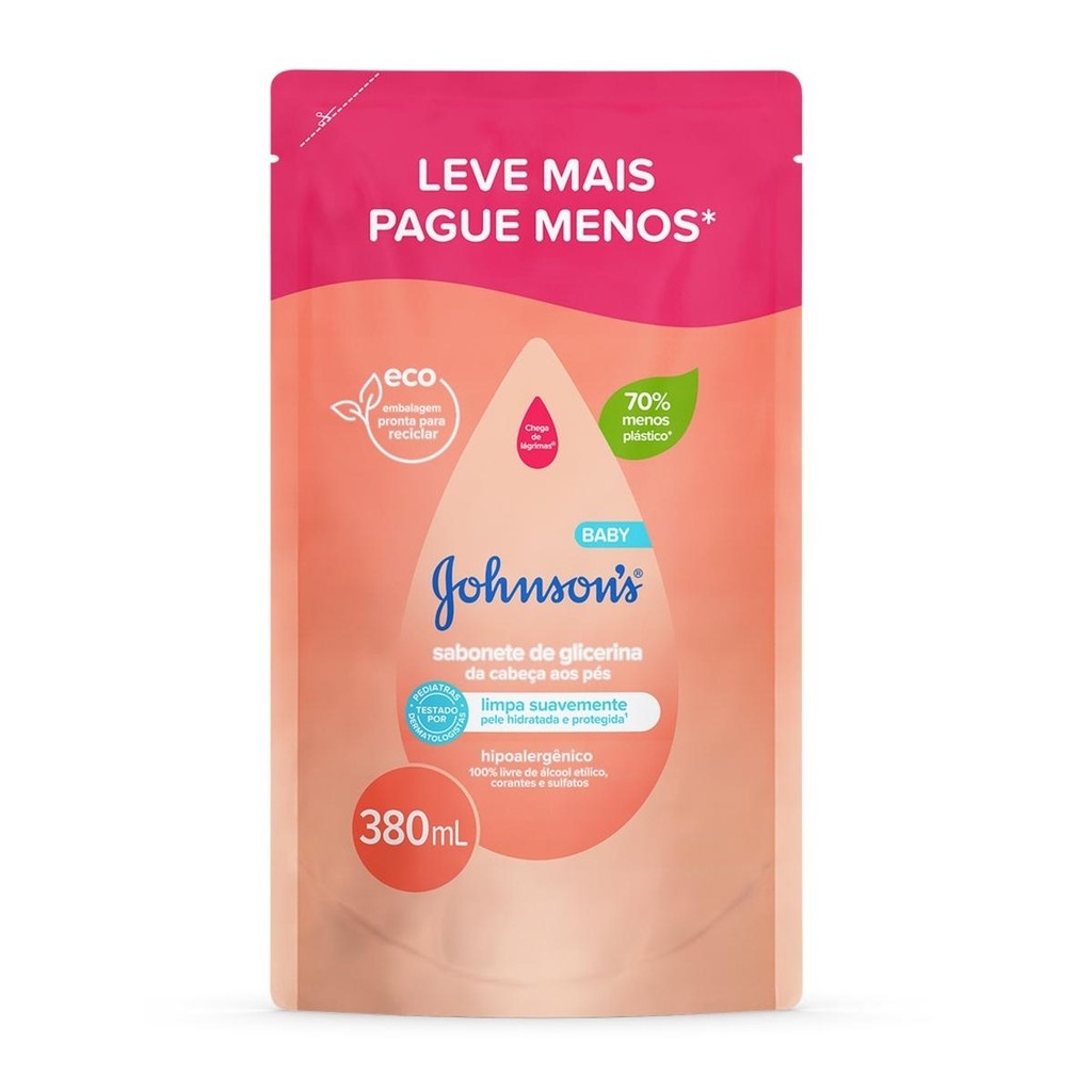 Johnson's Baby: Refil Sabonete Líquido Cabeça aos Pés 380ml
