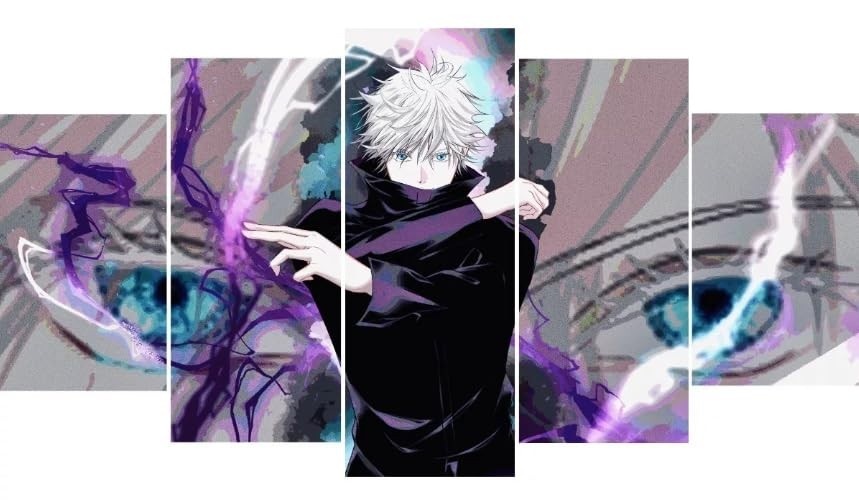 Kit Quadro Decorativo 5 Peças Gogo Jujutsu Anime - 95x60cm | Decore Sua Parede com Estilo Anime