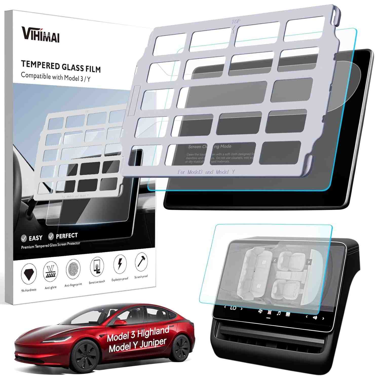 Protetor de Tela Fosco VIHIMAI para Tesla Model Y Juniper/Model 3 Highland 2025 - Vidro Temperado 9H Anti-reflexo e Anti-riscos [2 Unidades]