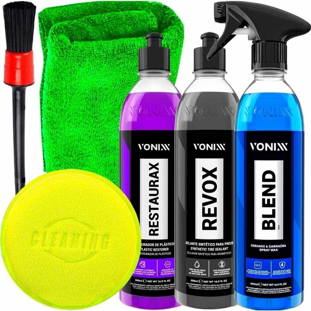 Kit Completo Vonixx: Blend Spray, Revitalizador Restaurax, Selante Revox e Acessórios Karbox