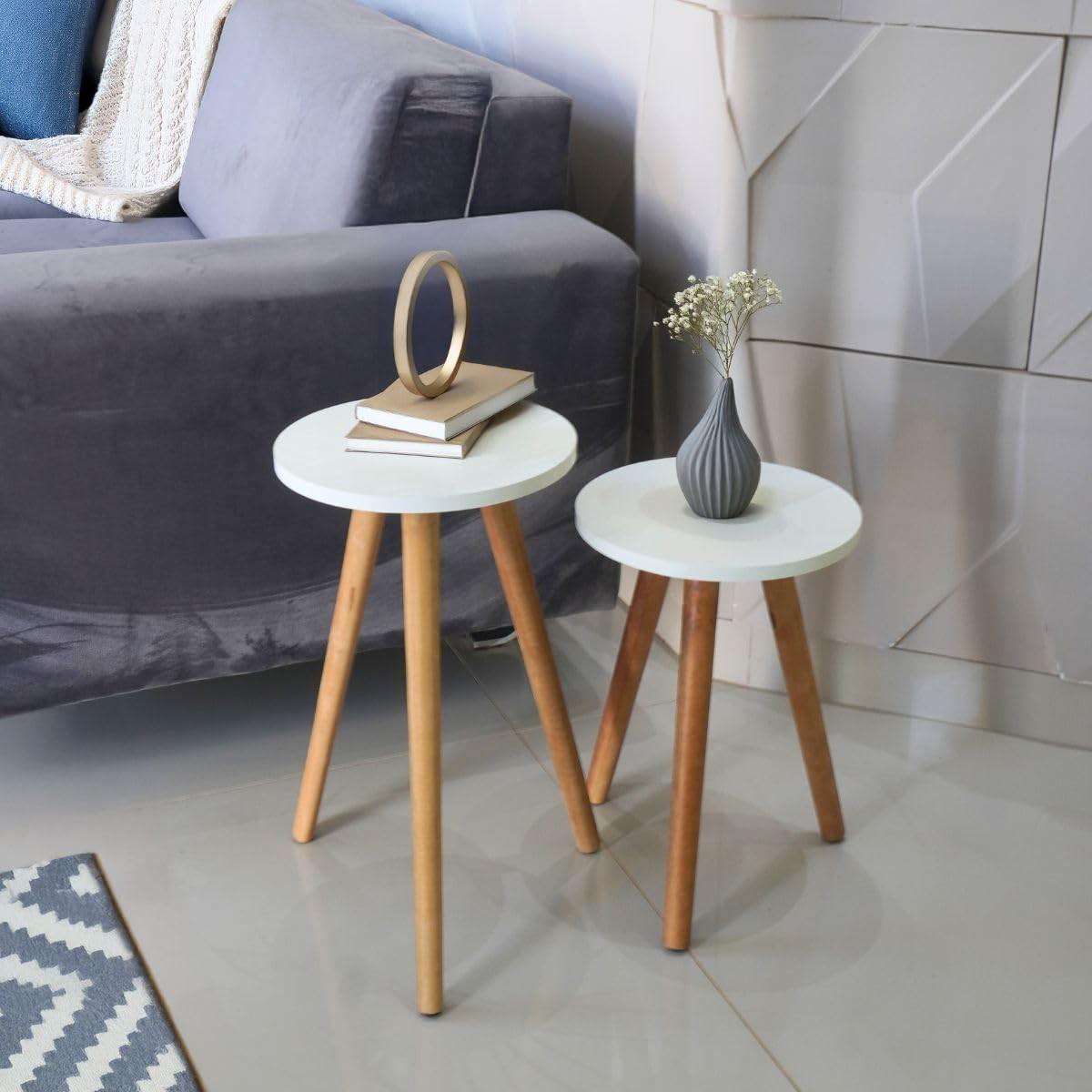 Kelan Kit 2 Mesas Laterais Redondas Pé Palito 29cm - Alturas 30 e 40cm | Design Moderno em Preto ou Branco