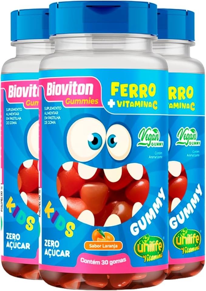 Kit 3 Gummy Kids Ferro + C Unilife 30 gomas Laranja