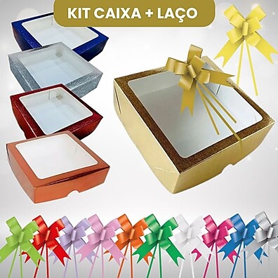 Kit 10 Caixas Presente com Visor e Laço Fácil