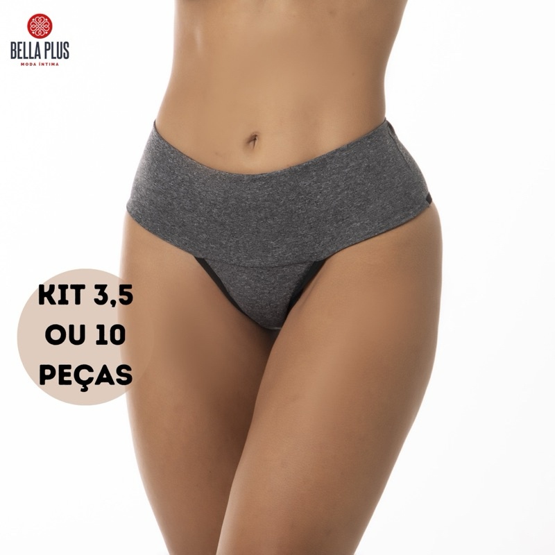 Kit 10 Calcinhas Cós Alto Conforto Feminino Fitness