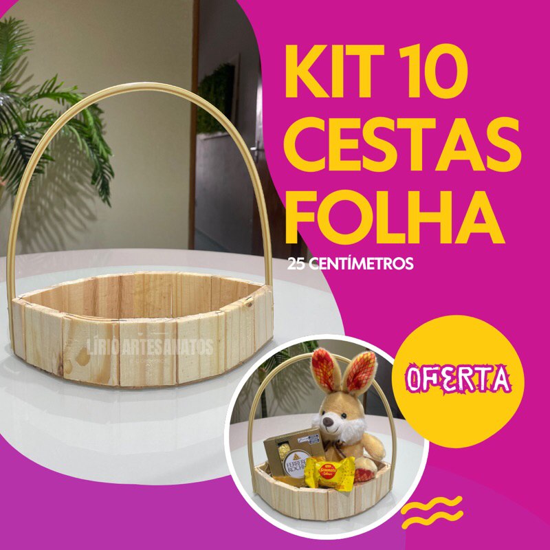 Kit 10 Cestas Folha 25cm: Decore e Embale com Charme!
