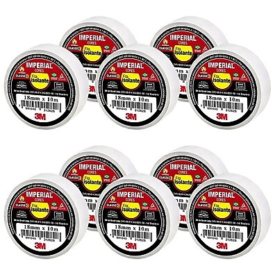 Kit 10 Fitas Isolantes Imperial Branca 18mm 10m 750V 3M