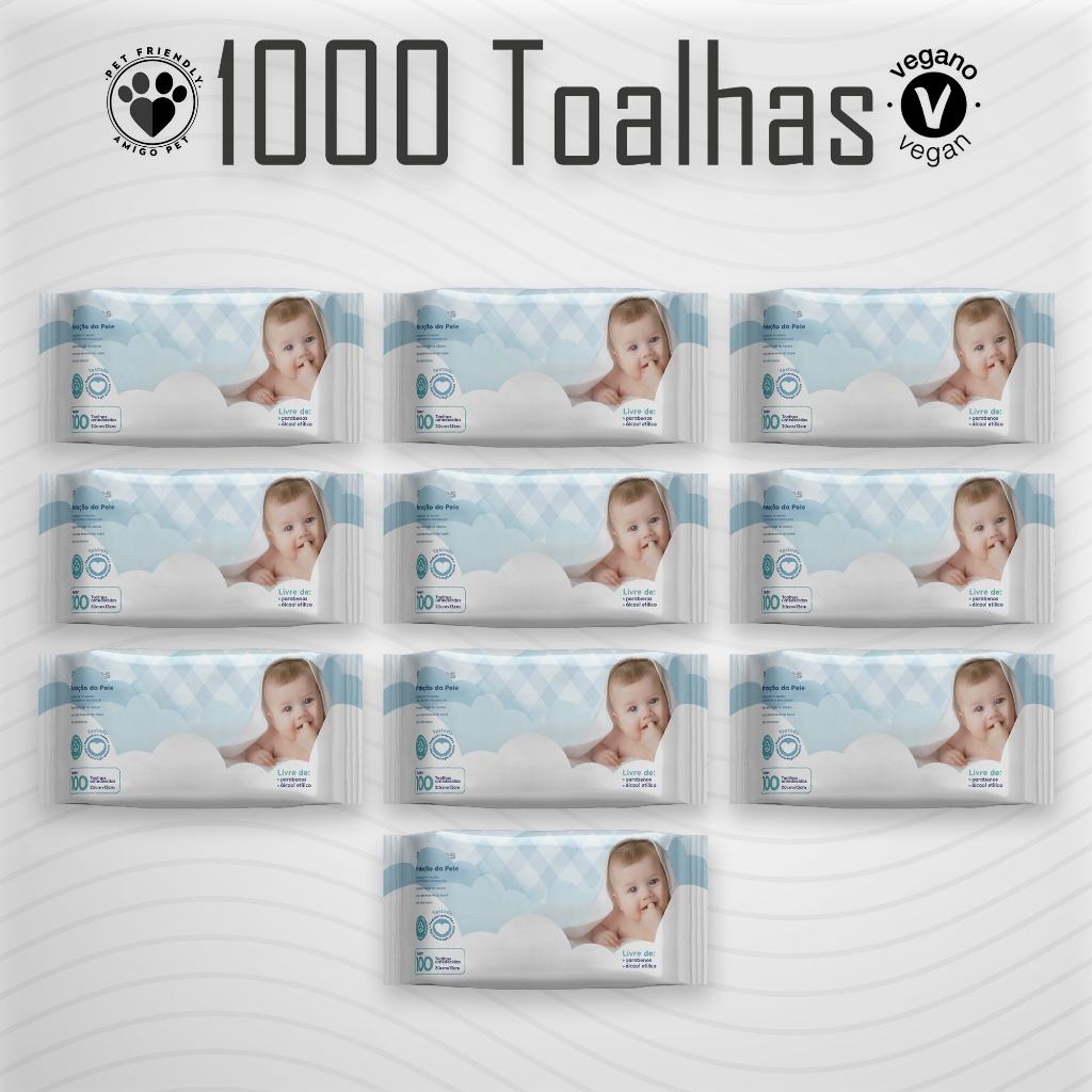 Kit 10 Pacotes GIO BABY Toalhas Umedecidas 100 Folhas - Vegano e 98% Água