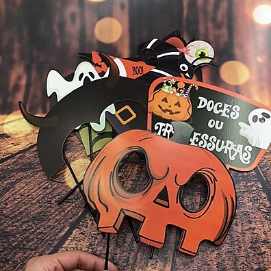 Kit 10 Plaquinhas Divertidas para Selfie de Halloween