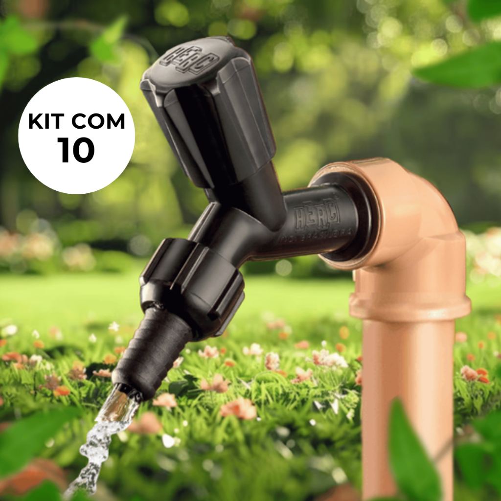 Kit 10 Torneiras Jardim Preta/branca 1/2"x3/4" - HERC